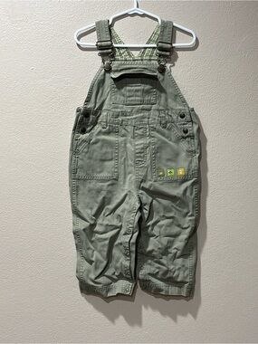Gymboree Army green overalls with transportation patches